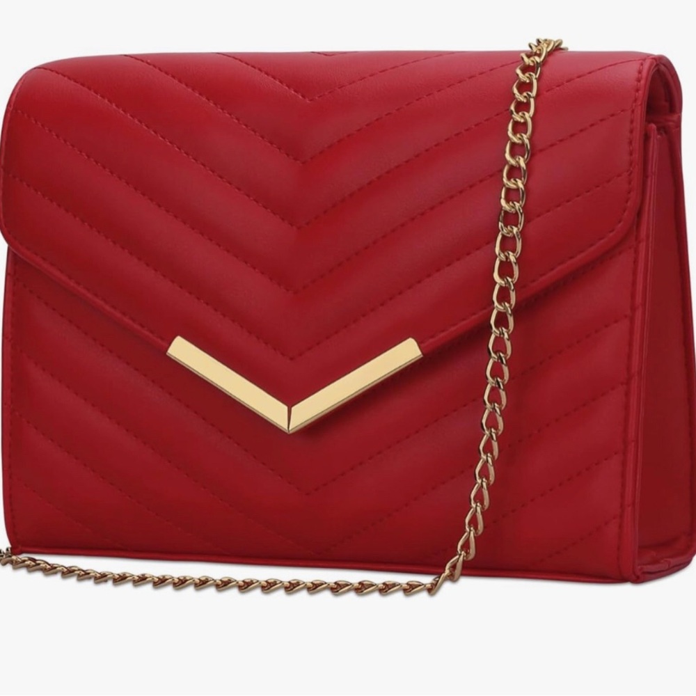 STEVE MADDEN RED LEATHER QUILTED CONVERTIBLE SHOULDER BAG/CLUTCH